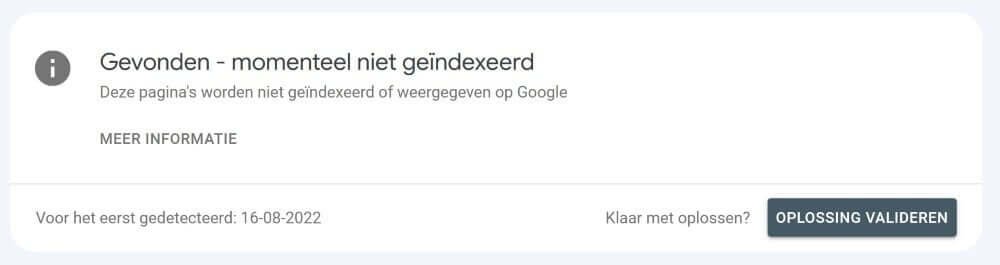 Gevonden - momenteel niet geïndexeerd